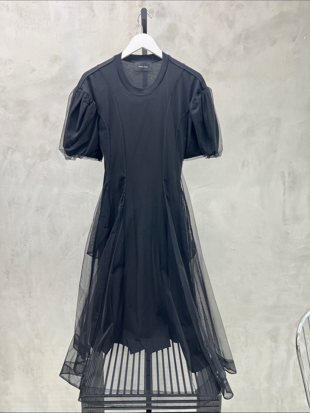 Simone Rocha Black Puff-Sleeve Tulle Midi Dress
